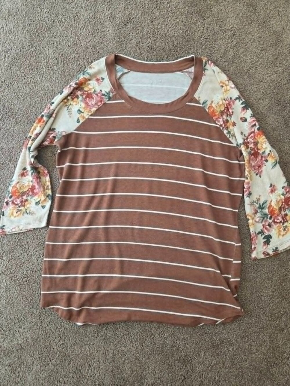 24/7 Floral Striped 3/4 Sleeve Shirt